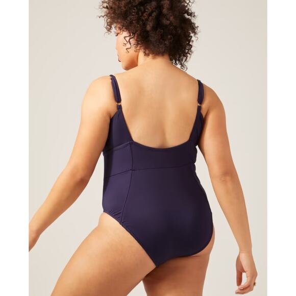 Andie Swim Havana Square Neck One Piece Swimsuit Resortwear Navy Blue Size Large - Picture 4 of 5